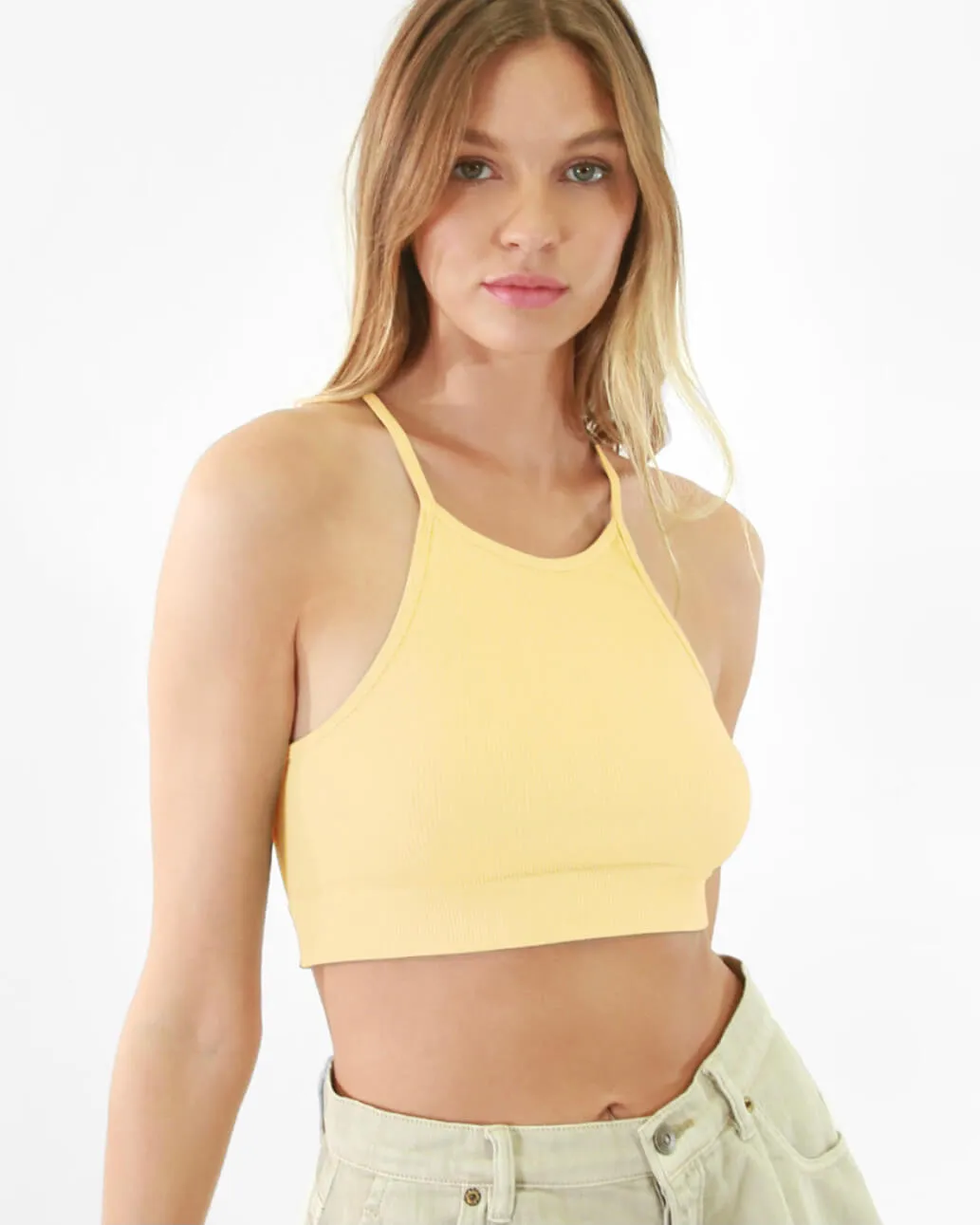 Layla Ribbed Highneck Bra Top in More Color