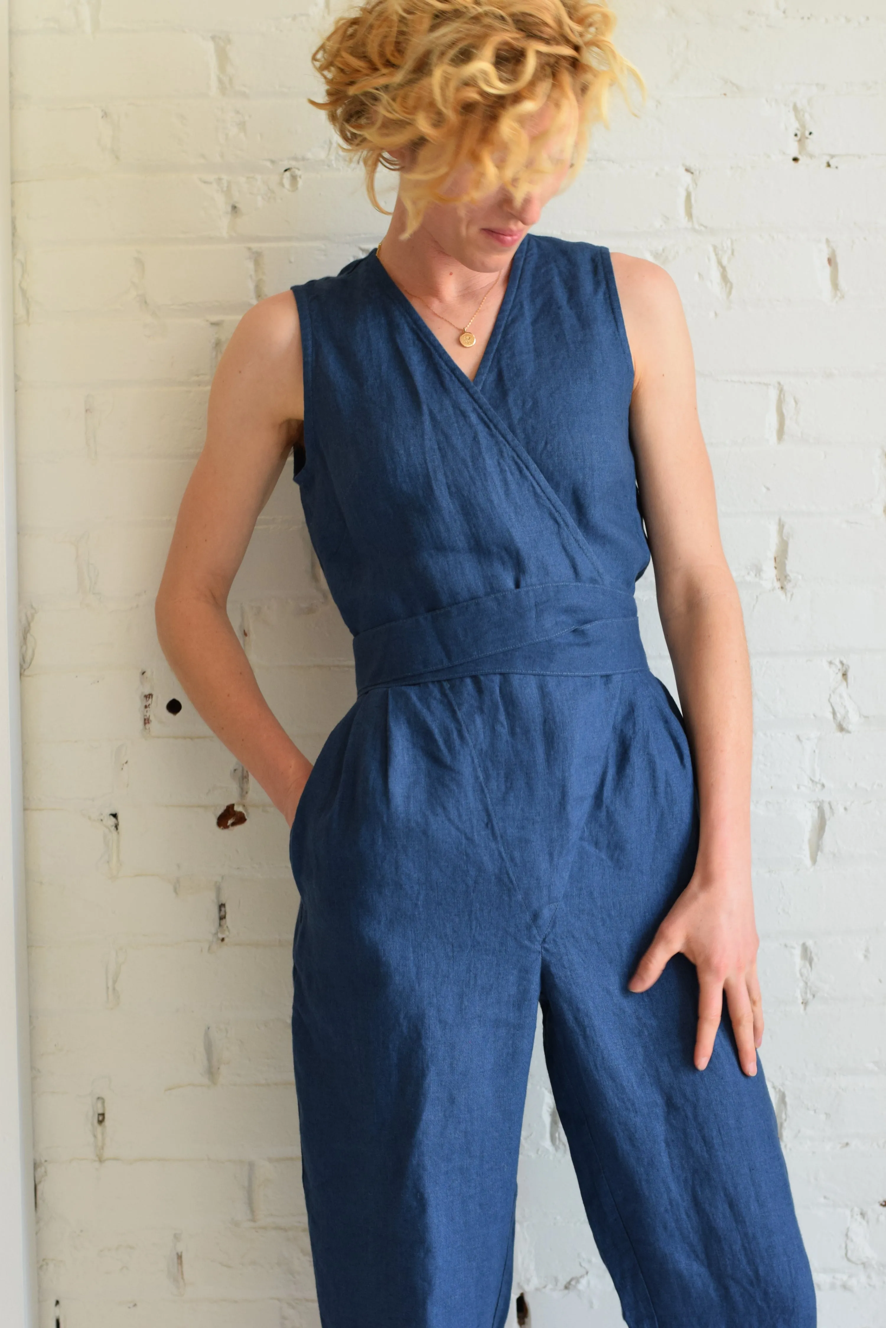 Linen Wrap Jumpsuit | Atlantic Blue