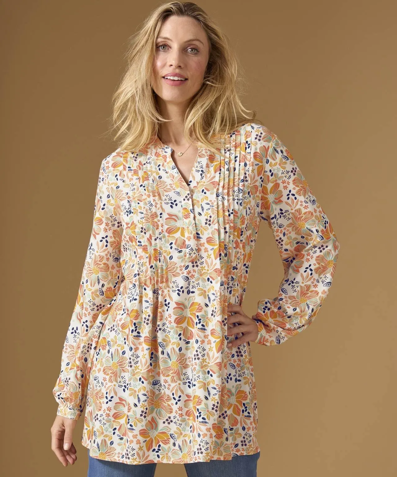 Longline Floral Printed Tunic Blouse