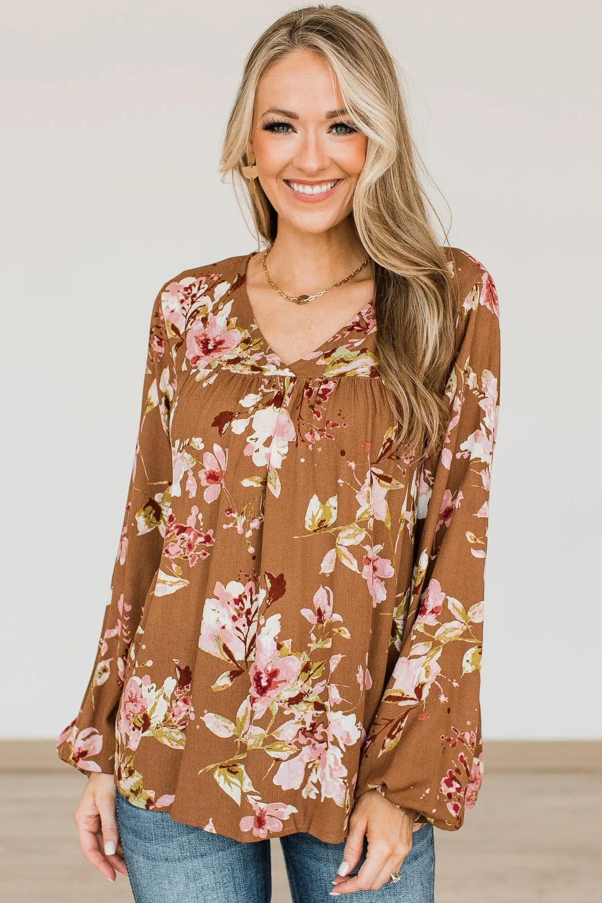 Lost On You Floral Blouse- Brown