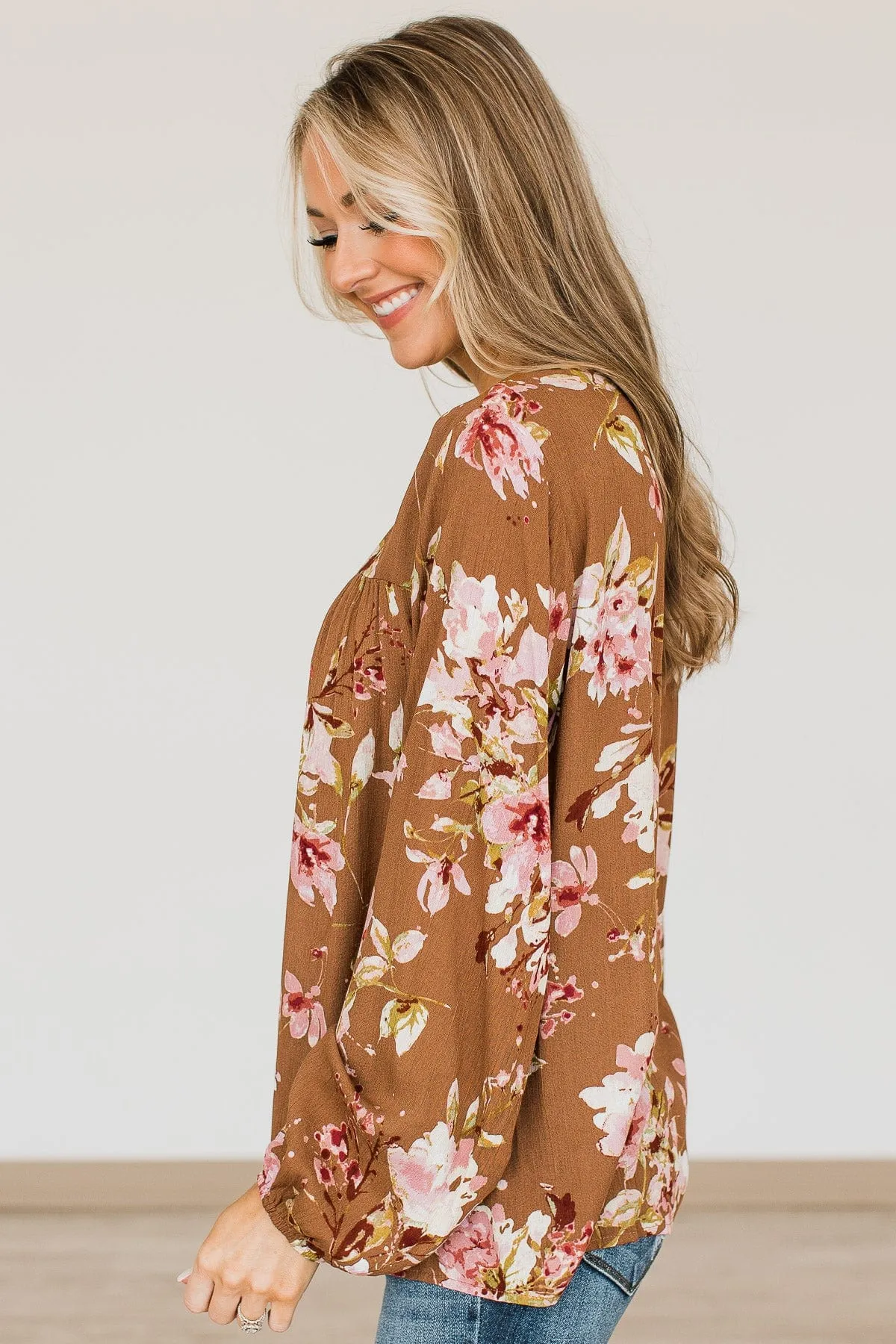 Lost On You Floral Blouse- Brown