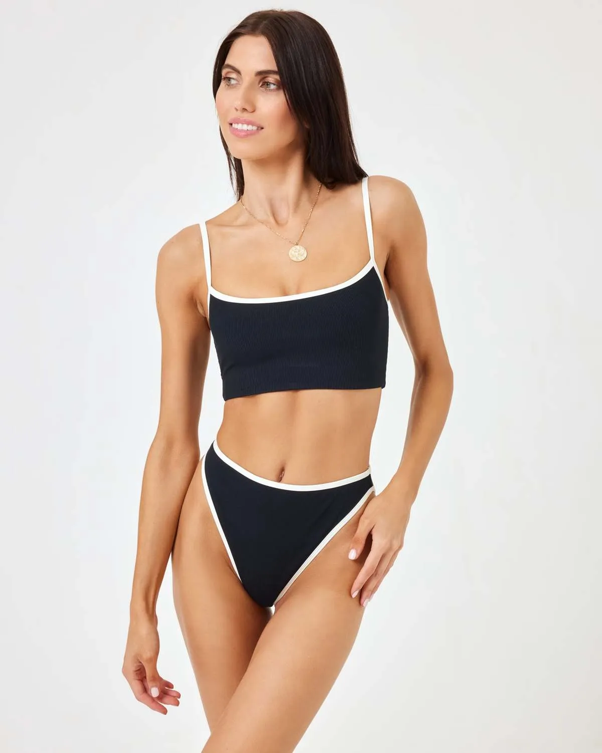 L*Space Ribbed Adalyn Bikini Top - Black/Cream