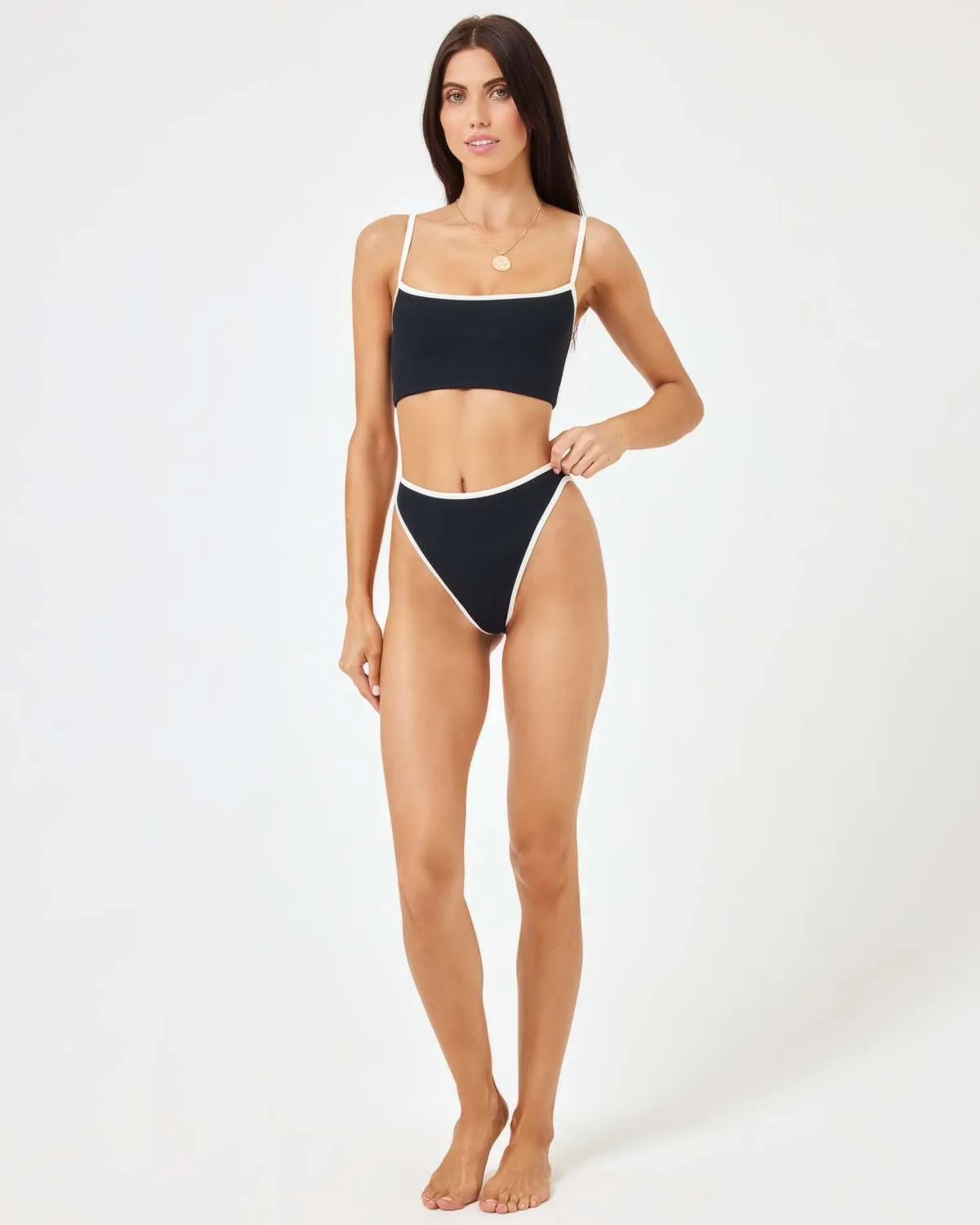 L*Space Ribbed Adalyn Bikini Top - Black/Cream