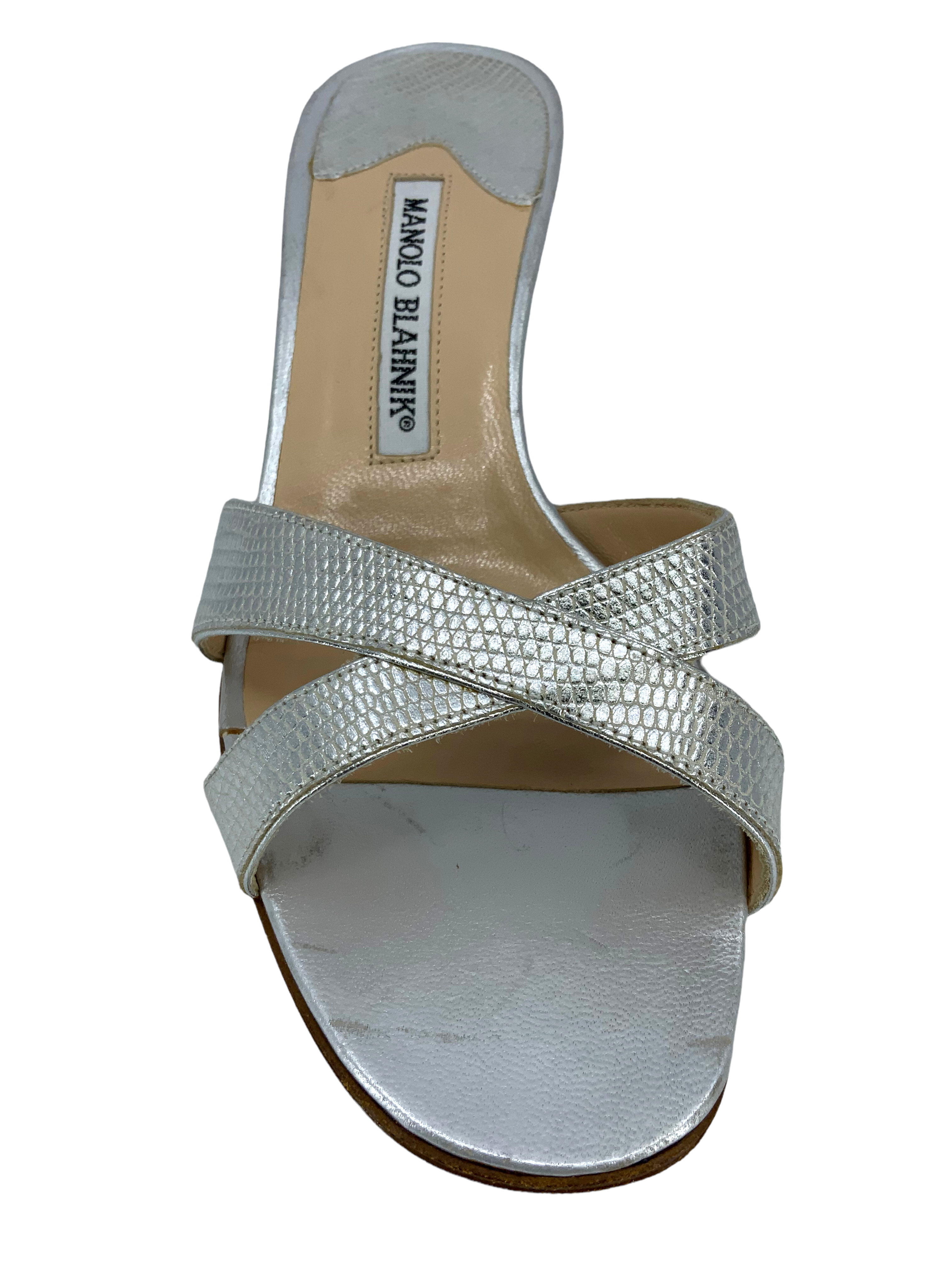 Manolo Blahnik Callamu Textured Leather Slide Sandals Size 6.5