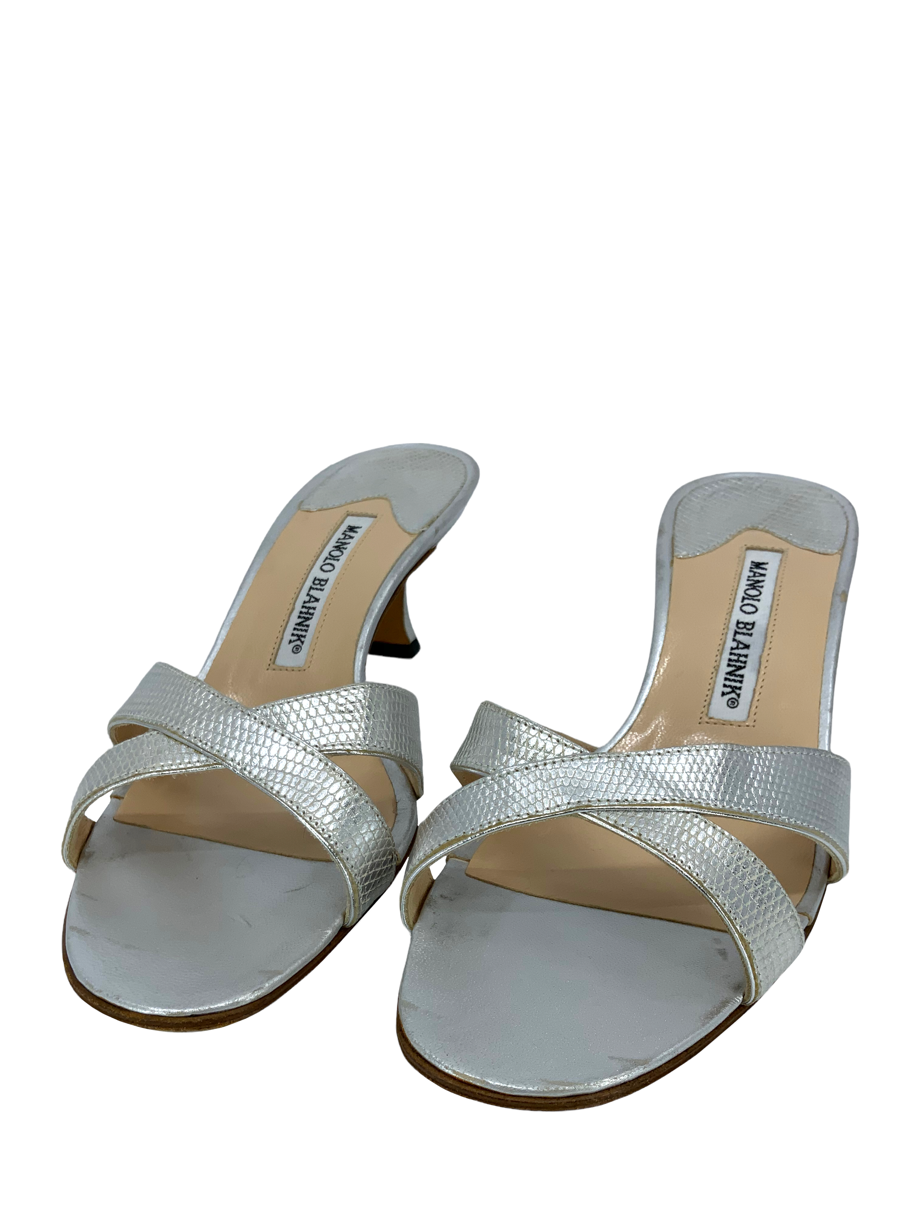 Manolo Blahnik Callamu Textured Leather Slide Sandals Size 6.5