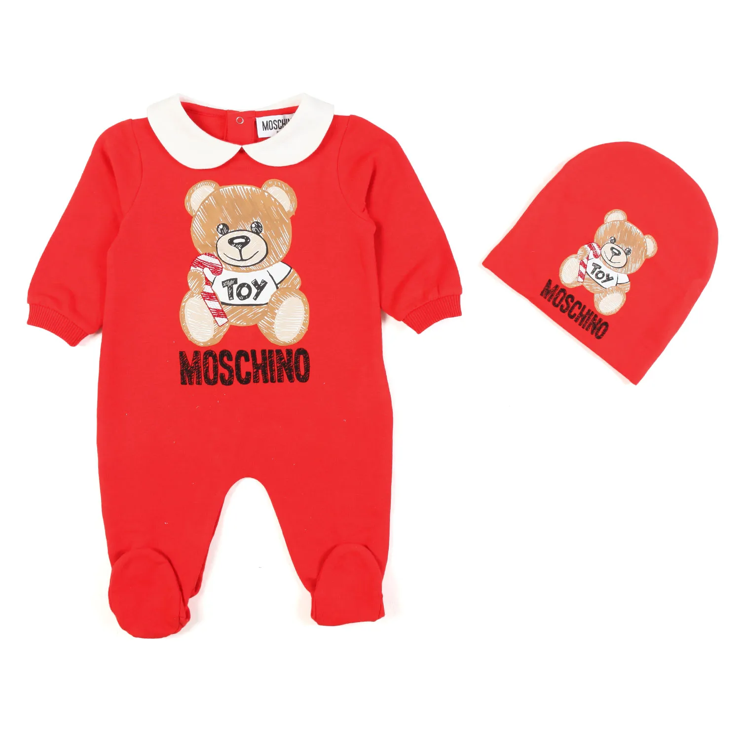 Moschino Red Teddy Bear Romper And Hat Set