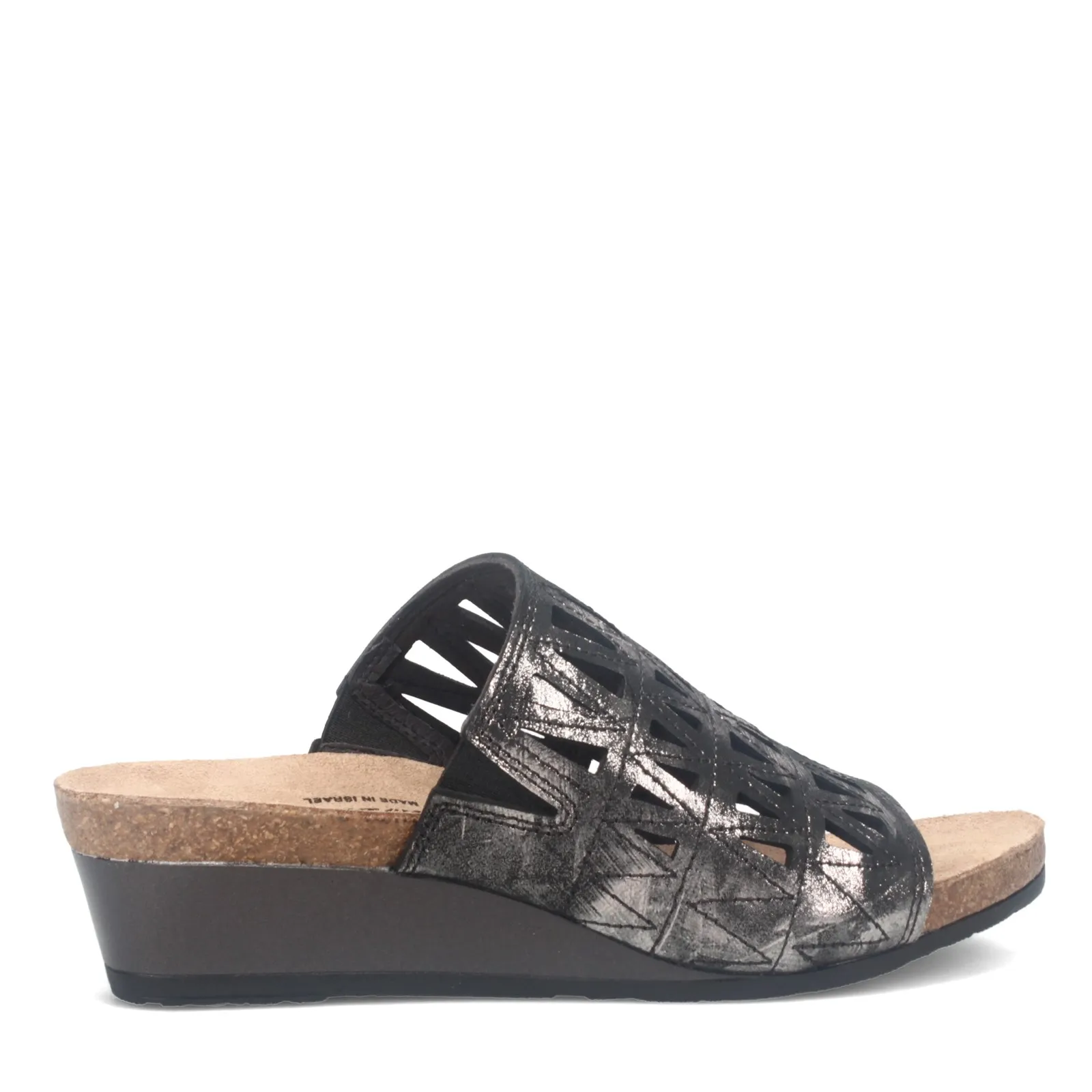 Naot Womens Crown Slide Dressy Wedge Sandal- Metallic Black Onyx