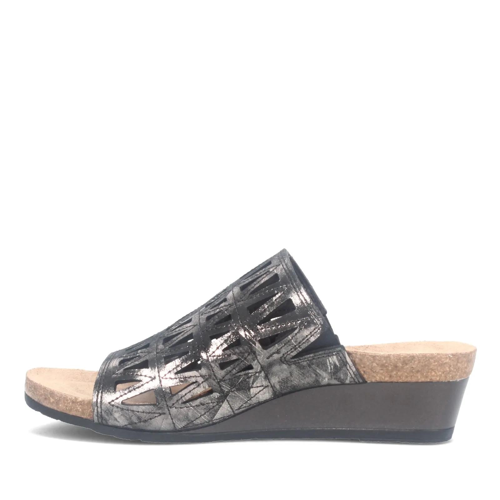 Naot Womens Crown Slide Dressy Wedge Sandal- Metallic Black Onyx