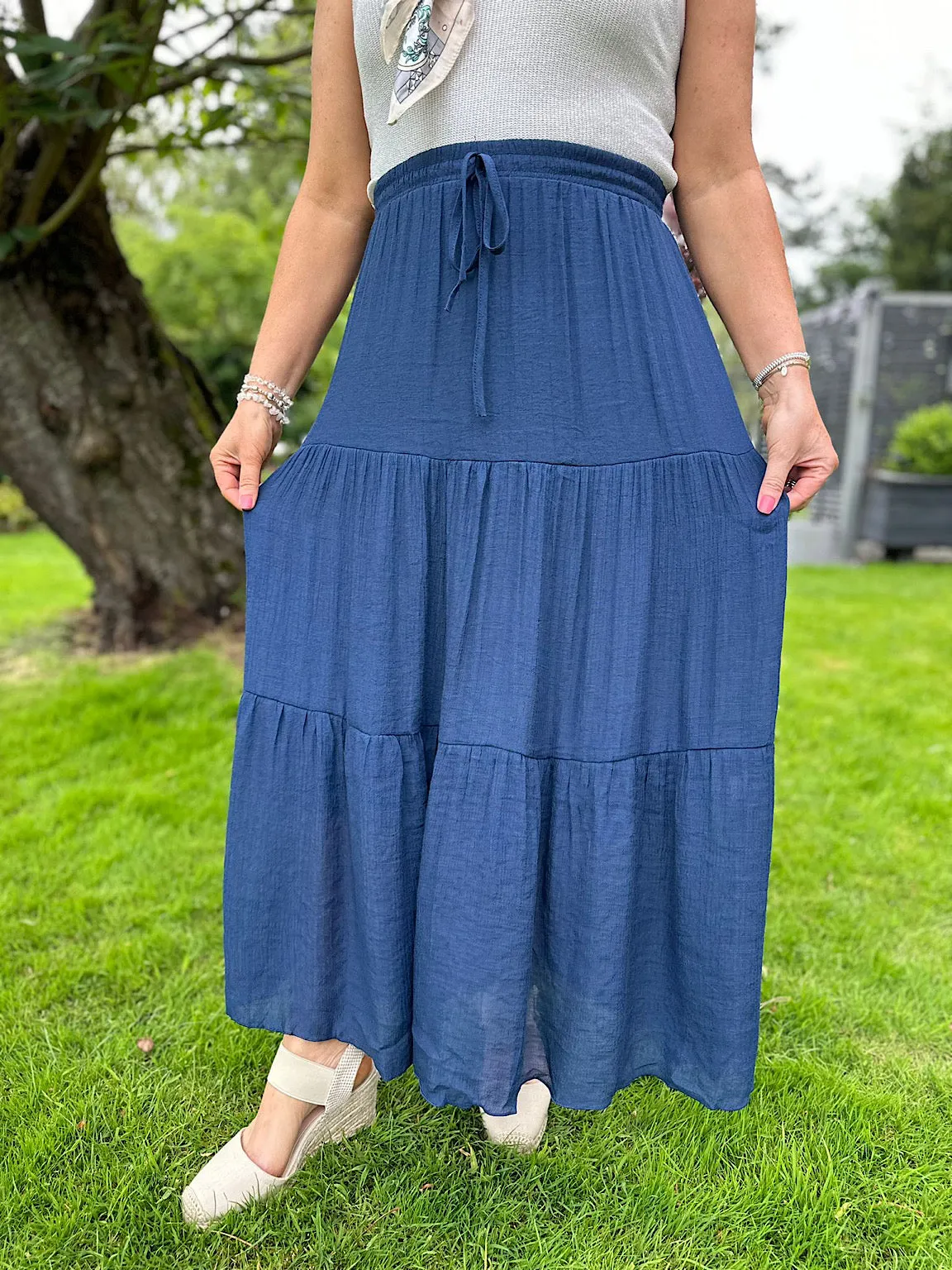 Navy Double Layer Lightweight Panel Skirt