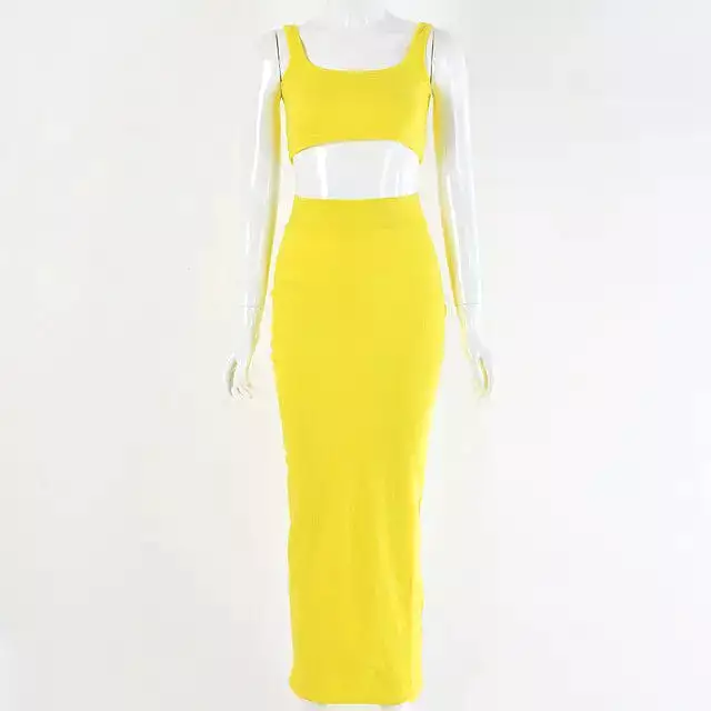 Neon Color Sexy Ribbed Dress Set