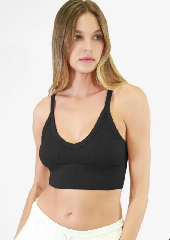 Niki Biki Ribbed V-Neck Bra Top Made in USA