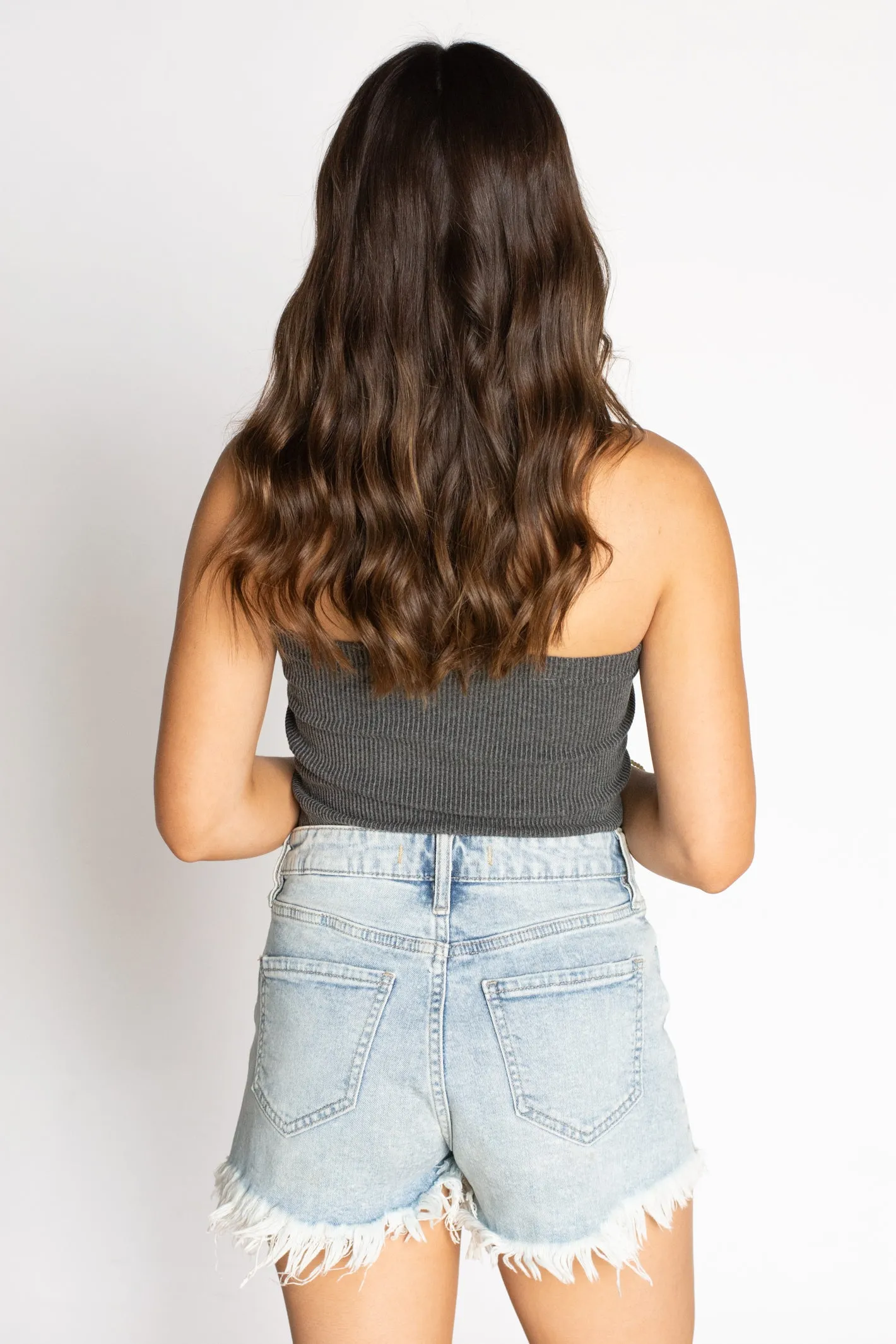 No Rules Ribbed Charcoal Tube Top