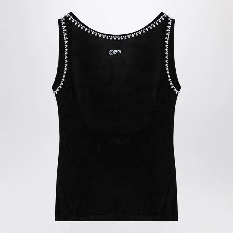 OFF-WHITE Beaded Black Ribbed Tank Top for Women