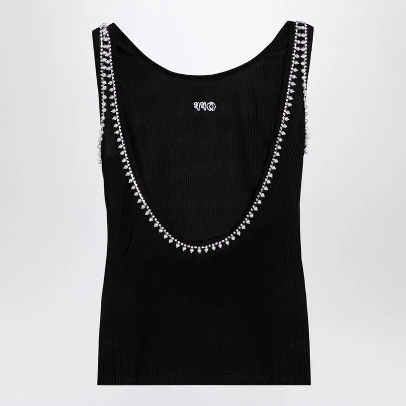 OFF-WHITE Beaded Black Ribbed Tank Top for Women