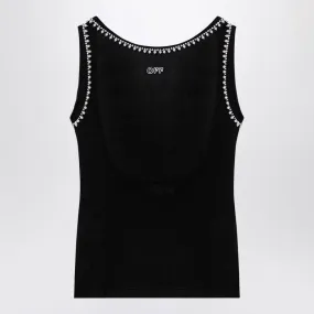 OFF-WHITE Beaded Black Ribbed Tank Top for Women