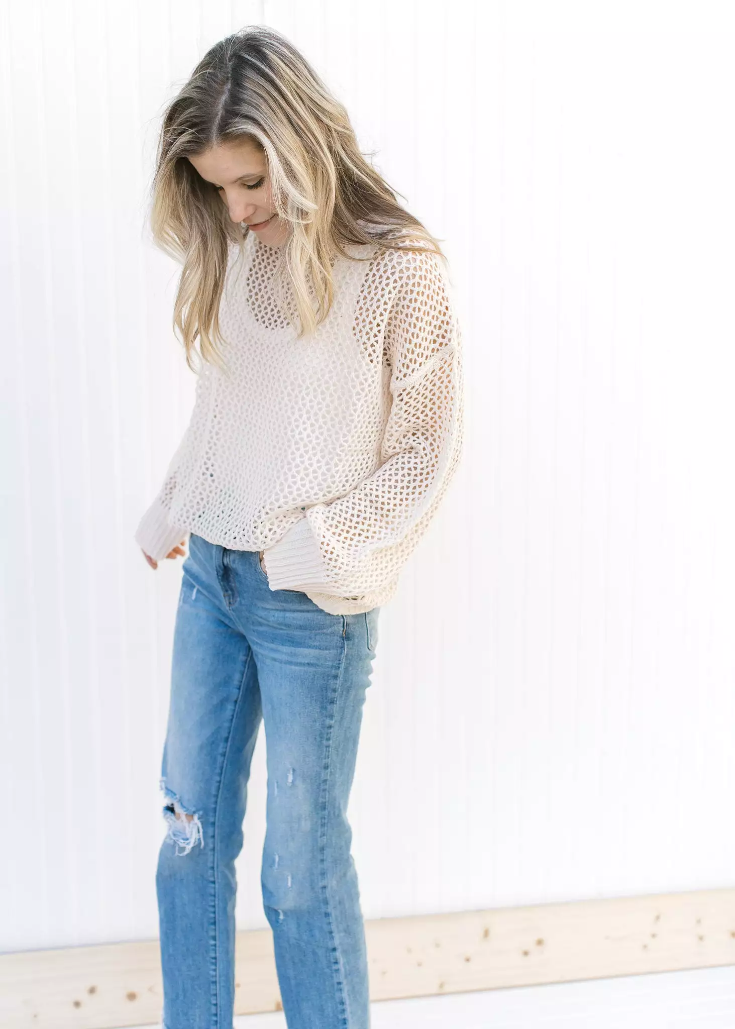 Open Weave Barely Cream Sweater