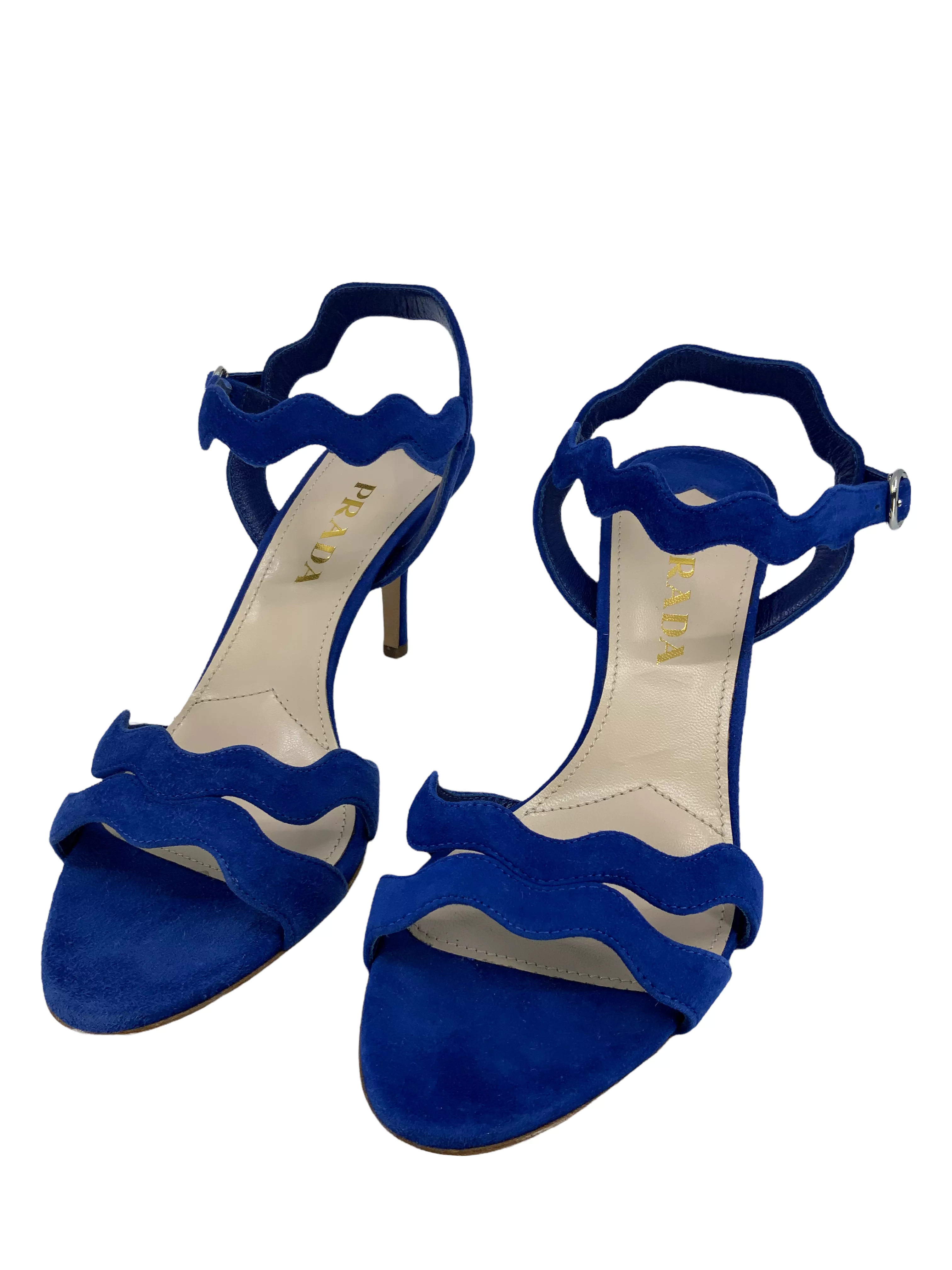 Prada Wavy Strap Scalloped Suede Sandals Size 7 NEW