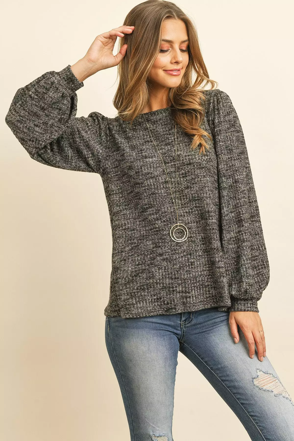 Puff Sleeved Waffle Top