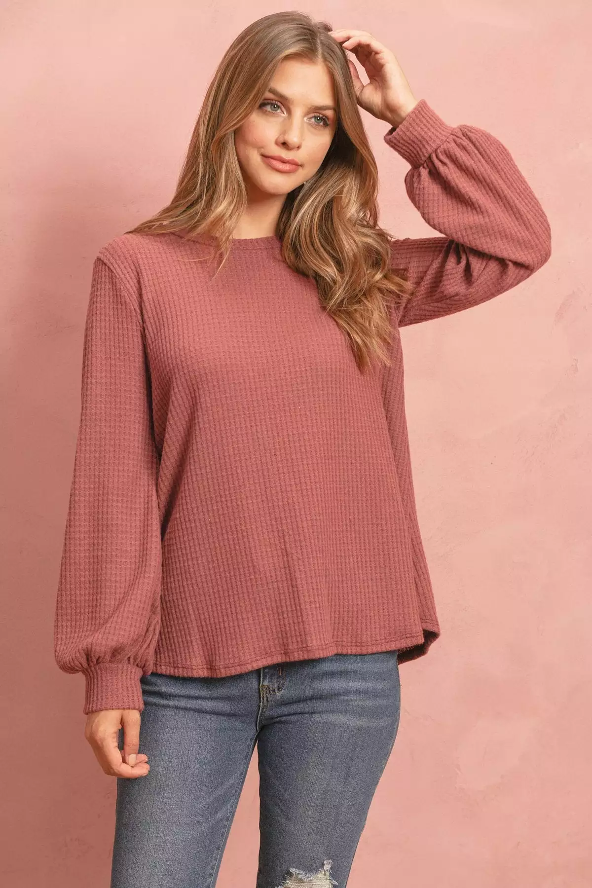 Puff Sleeved Waffle Top