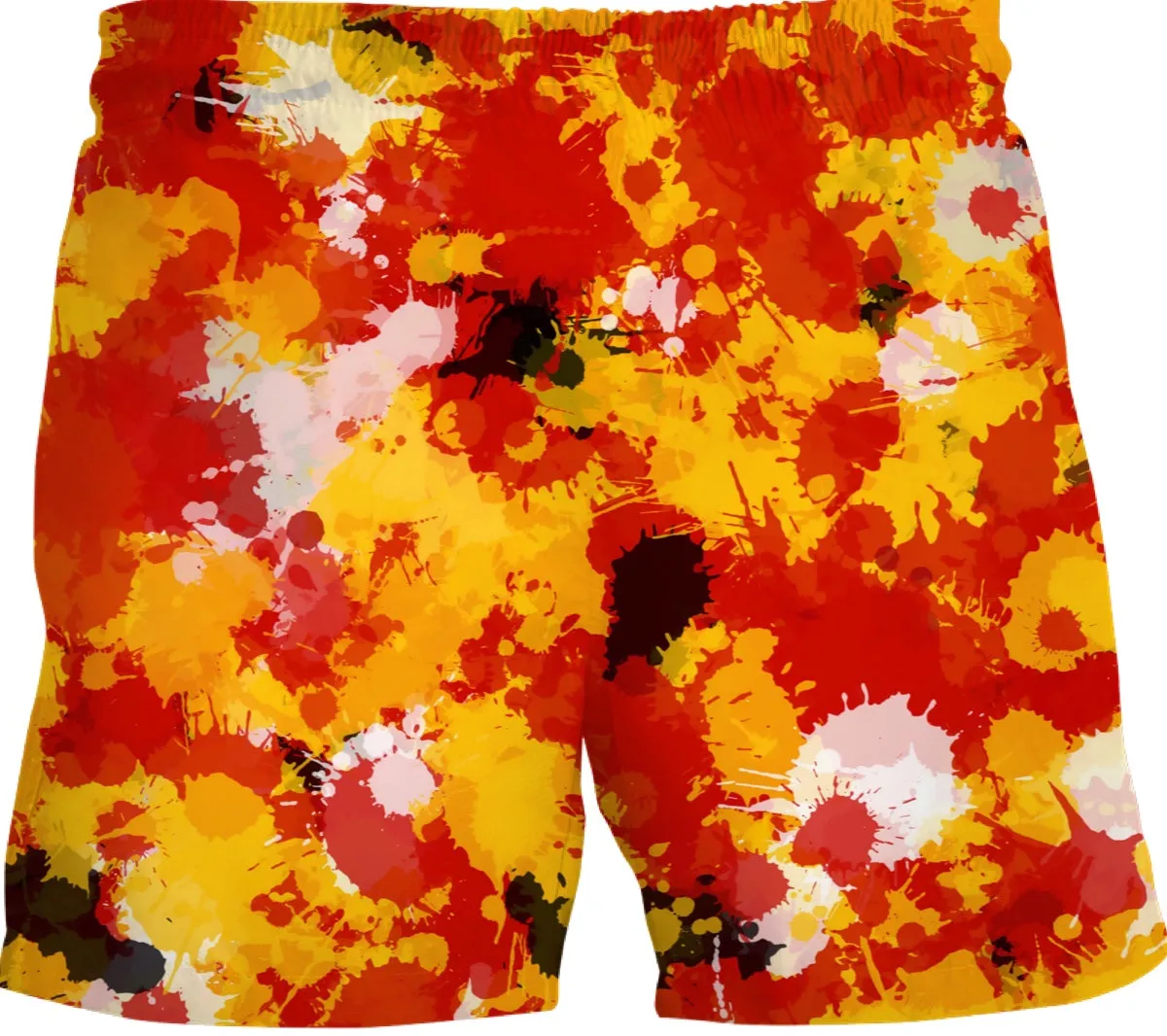 Red and Gold Paint Splatter Swim Shorts