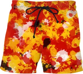 Red and Gold Paint Splatter Swim Shorts