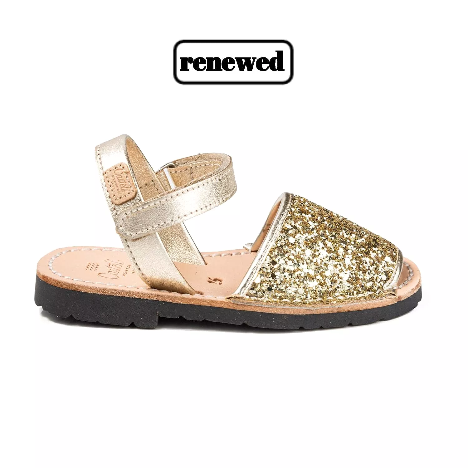 Renewed Glitter Leather Open Toe Menorcan Sandal For Kids - Iker 1002R Glitter