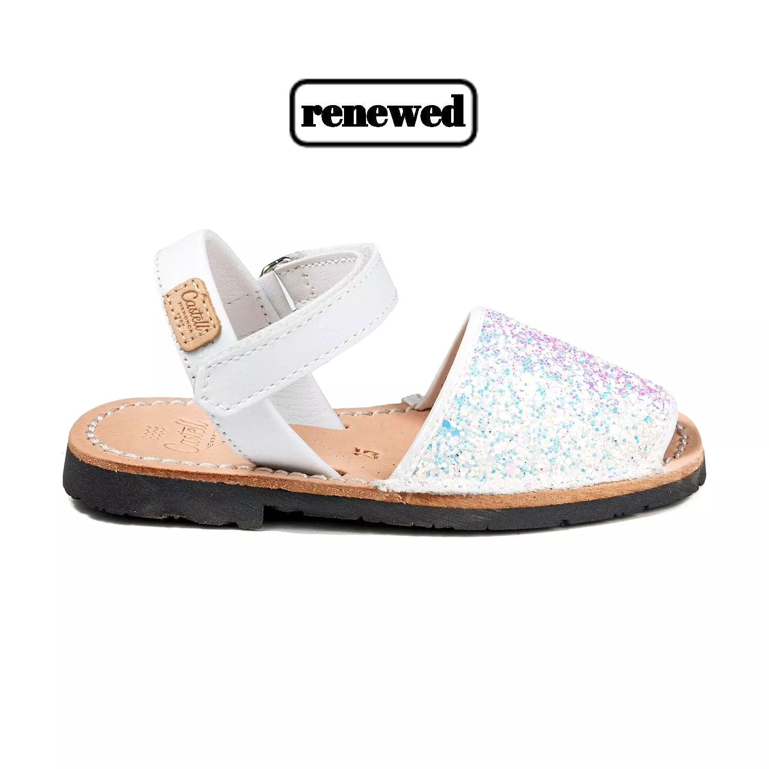 Renewed Glitter Leather Open Toe Menorcan Sandal For Kids - Iker 1002R Glitter