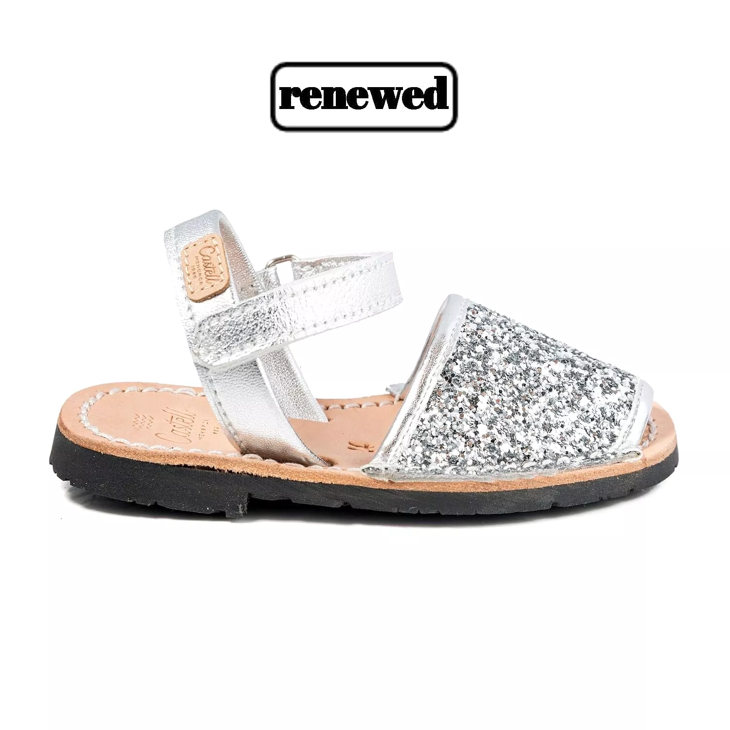 Renewed Glitter Leather Open Toe Menorcan Sandal For Kids - Iker 1002R Glitter