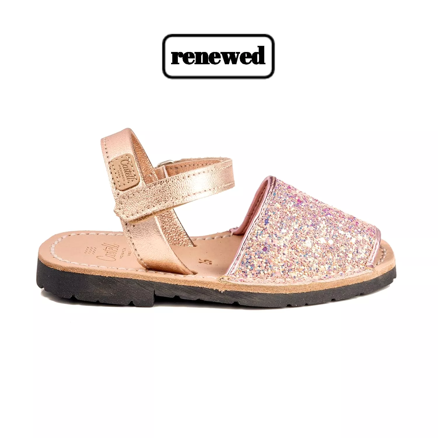 Renewed Glitter Leather Open Toe Menorcan Sandal For Kids - Iker 1002R Glitter