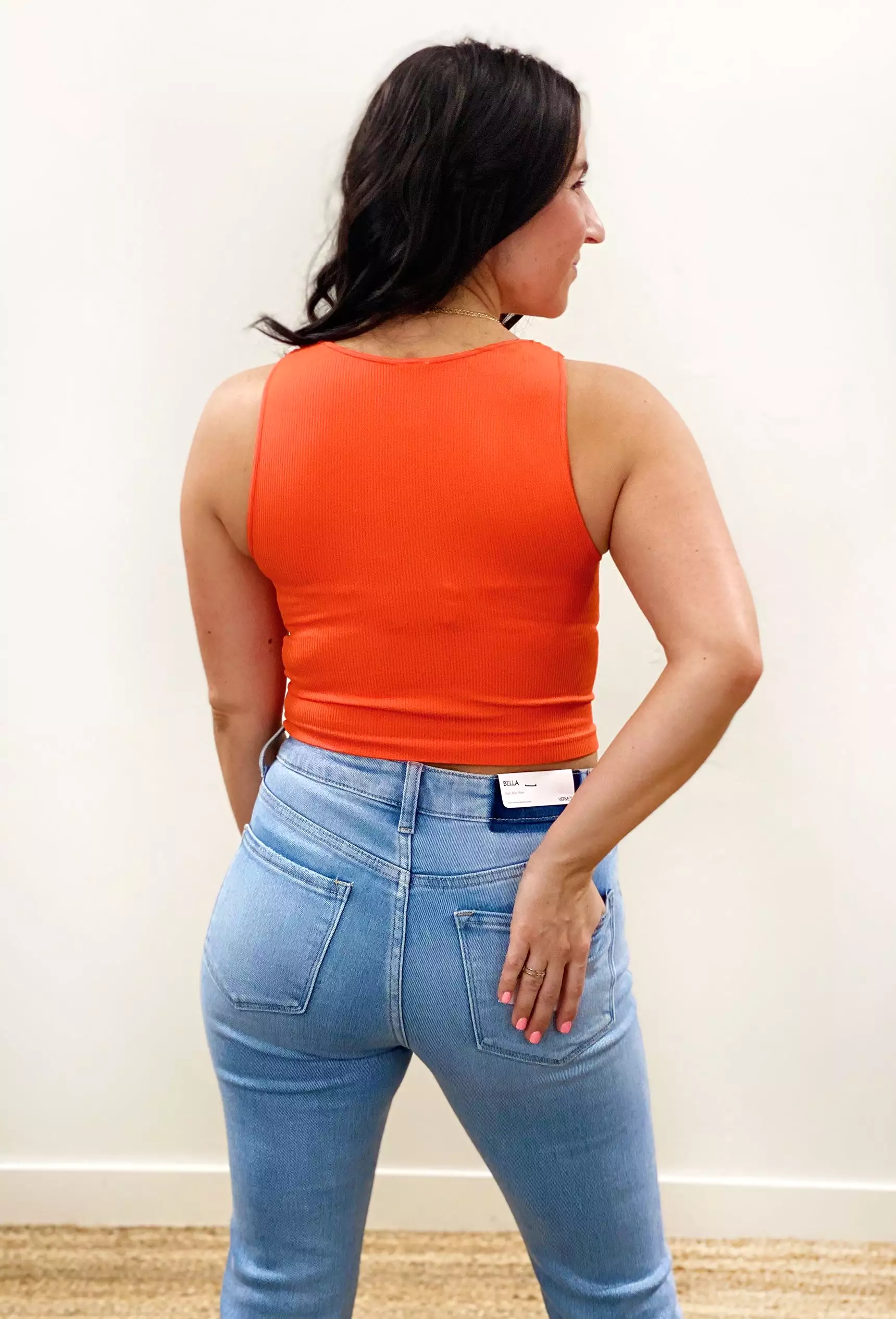 Ribbed High Neck Crop Top in Cherry Tomato