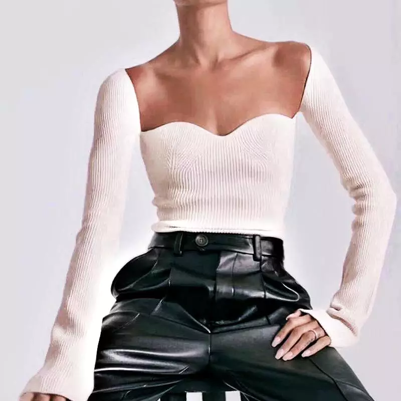 Ribbed Knit Asymmetrical Long Sleeve Top