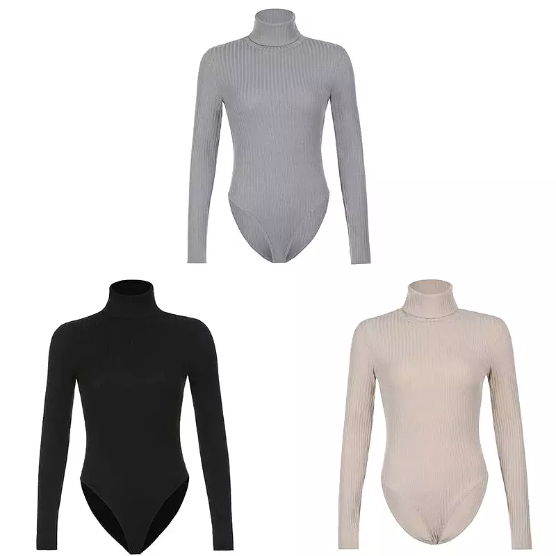 Ribbed Knit Bodysuit Turtleneck