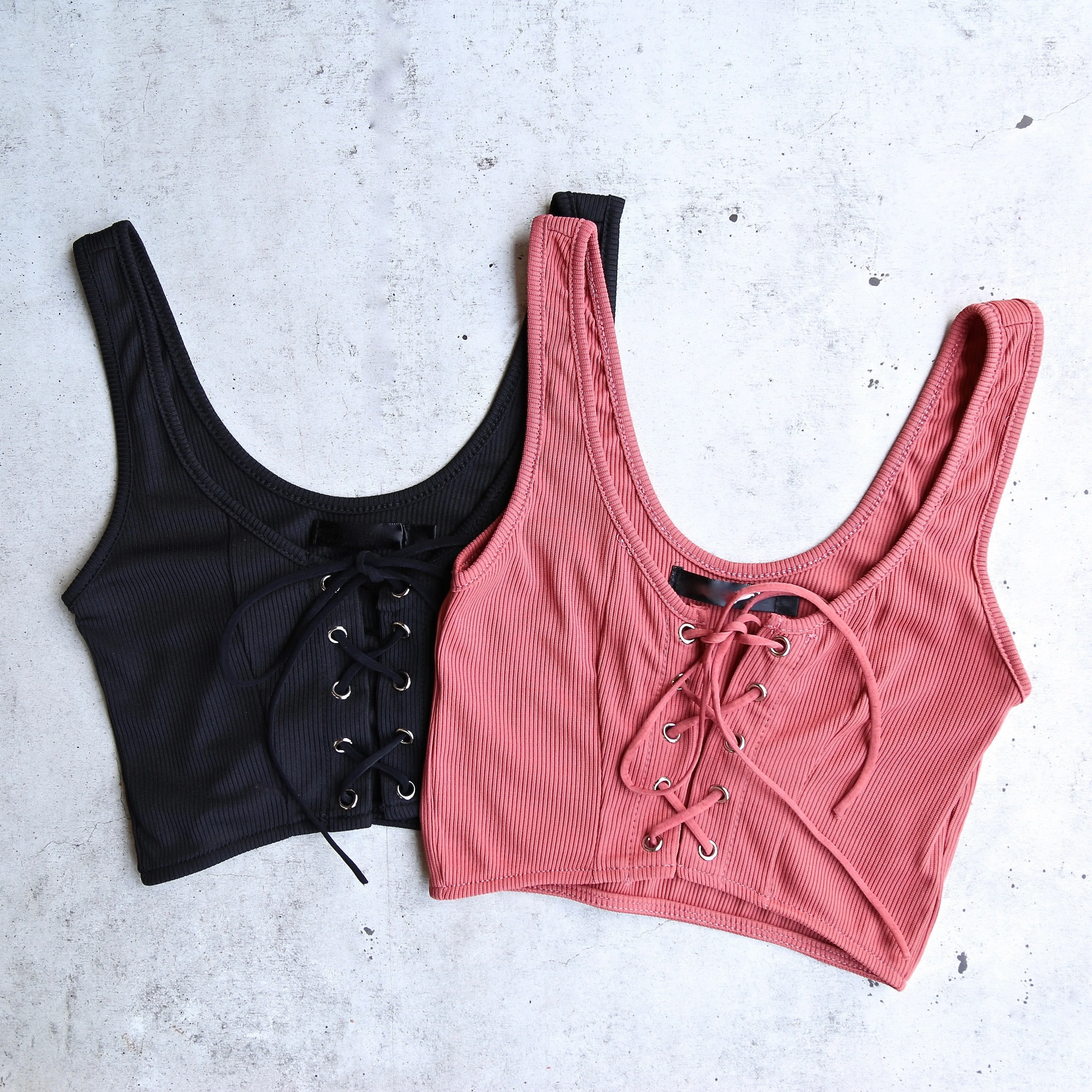 Ribbed Lace Up Crop Top in More Colors