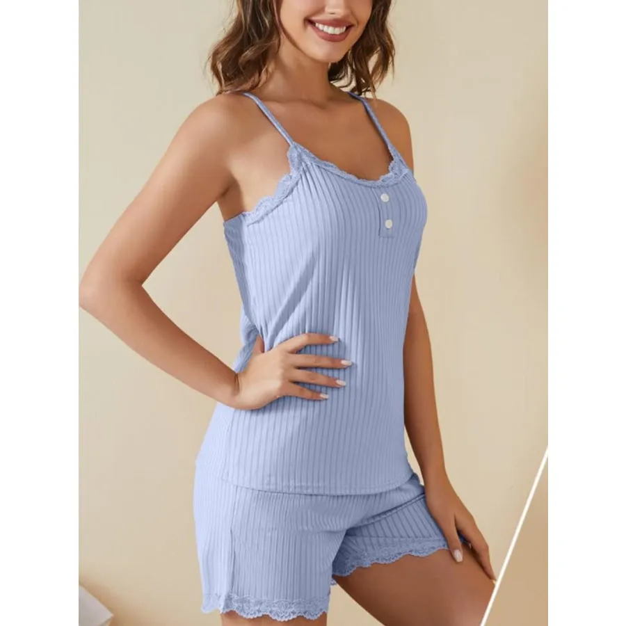 Ribbed Scoop Neck Top and Shorts Lounge Set