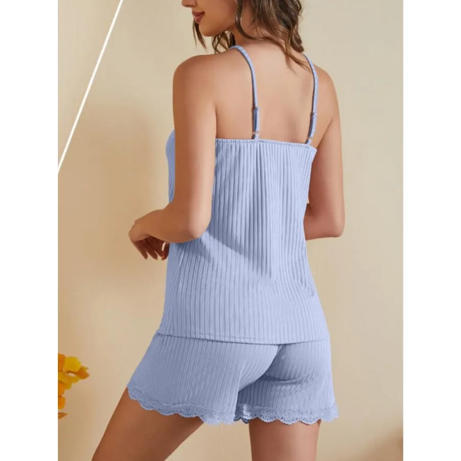 Ribbed Scoop Neck Top and Shorts Lounge Set