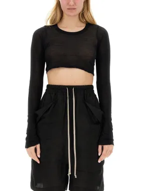 Rick Owens Long Sleeved Cropped Crewneck Top