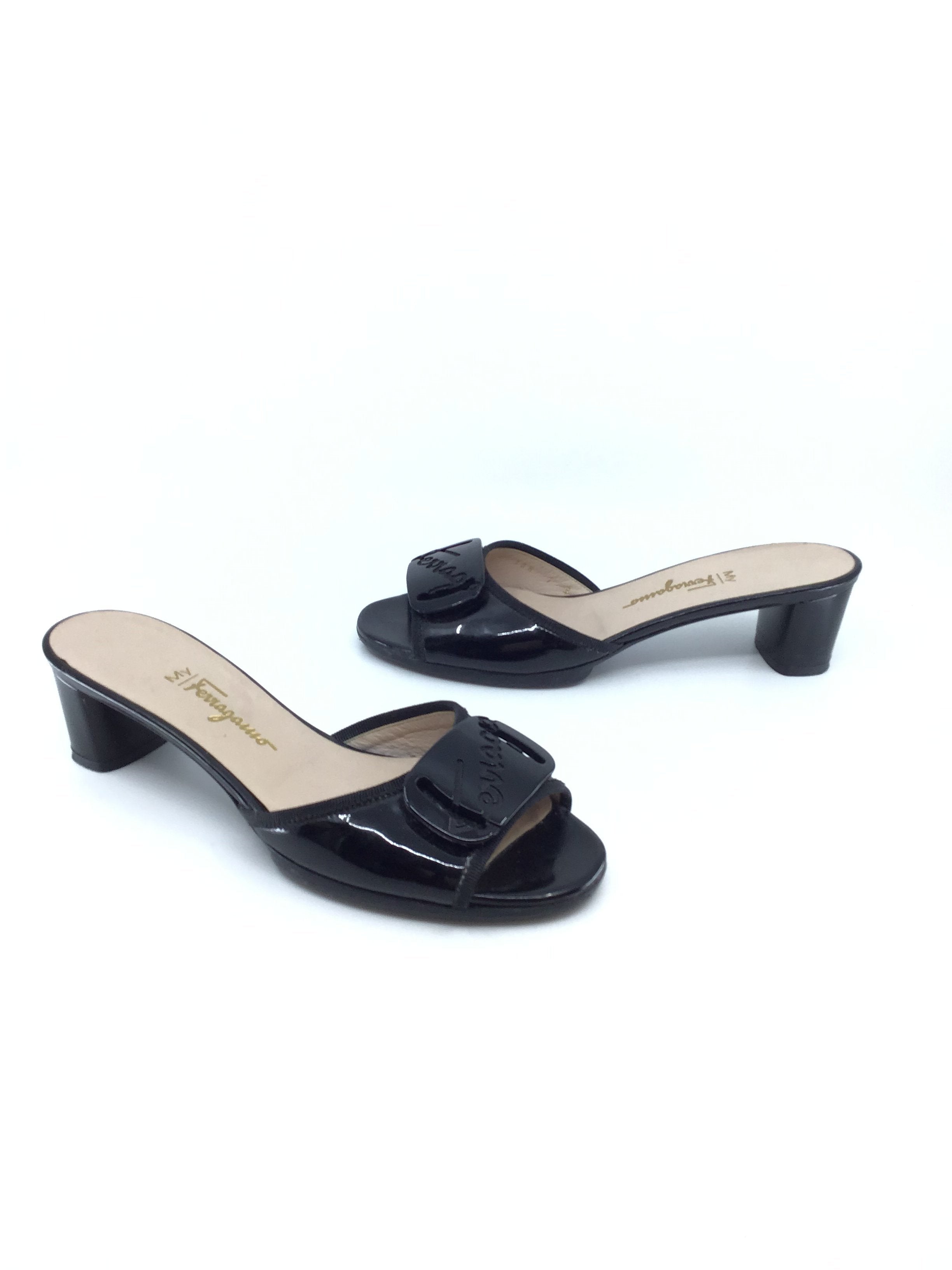 Salvatore Ferragamo Black Patent Slide