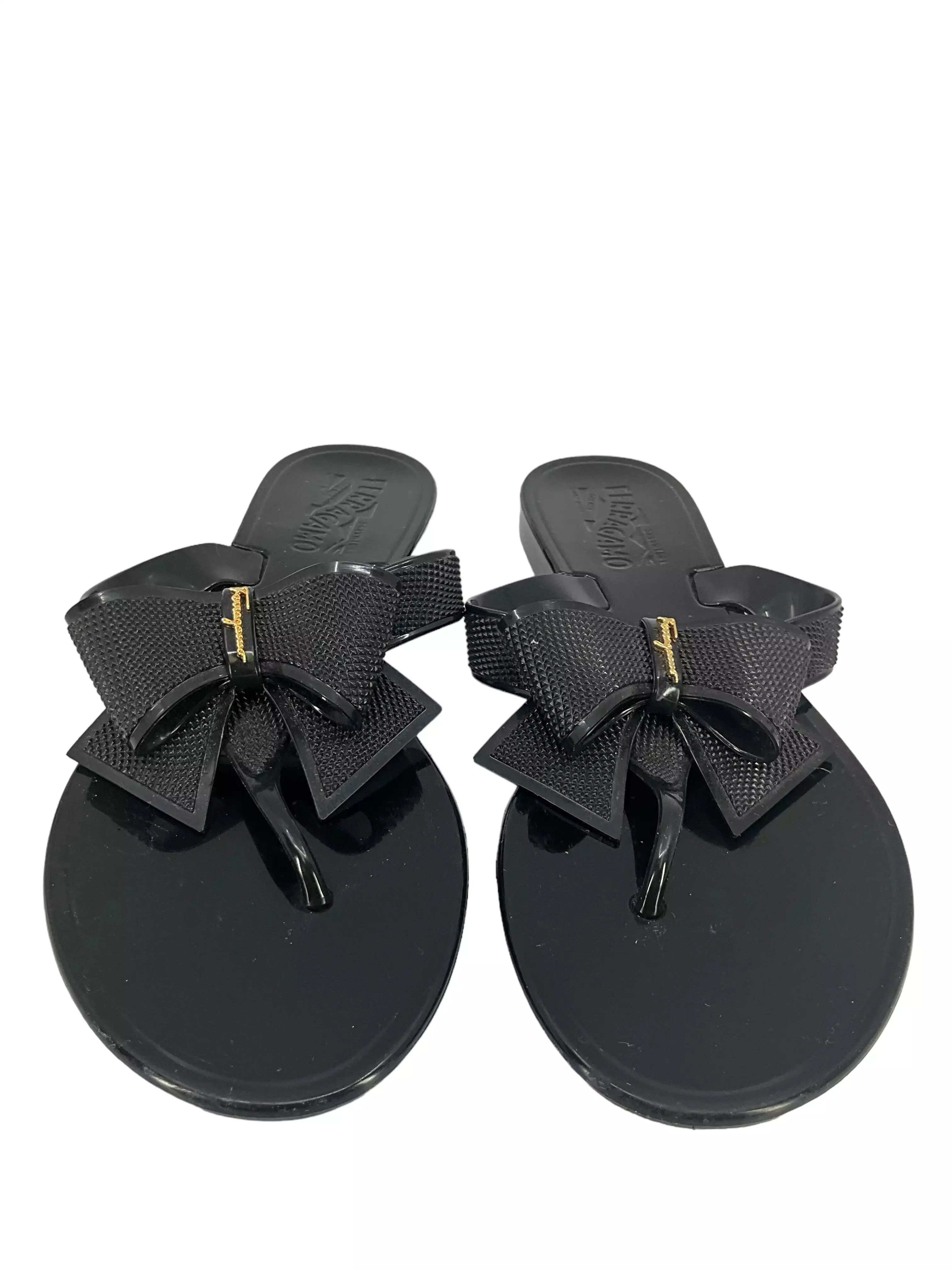 SALVATORE FERRAGAMO Jelly T-Strap Logo Sandals Size 8