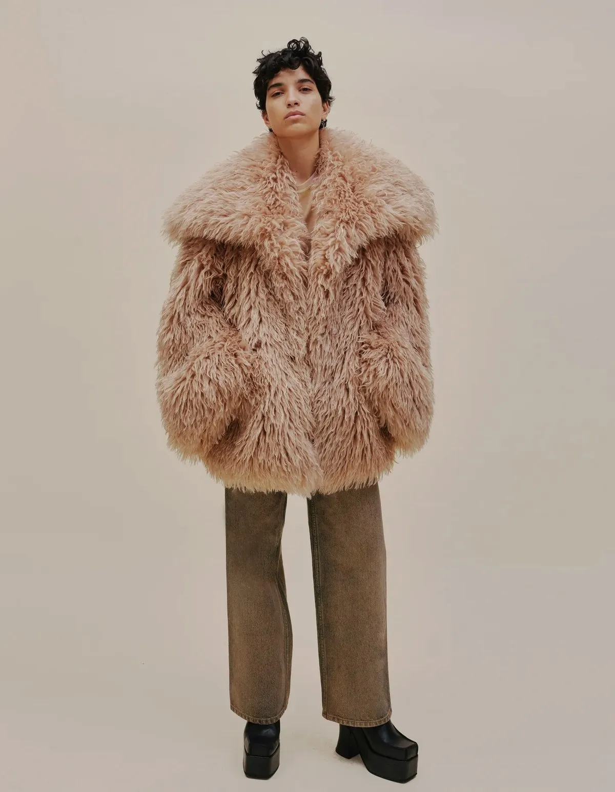 Shag Faux Fur Coat - Neutrals