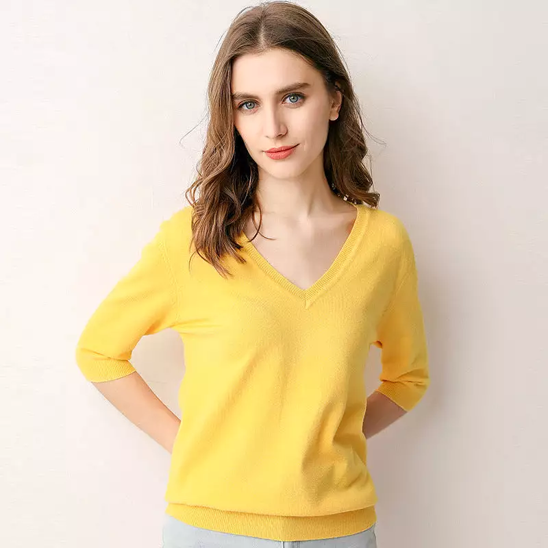 Short-sleeved women's v-neck half-sleeve top