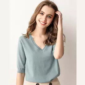 Short-sleeved women's v-neck half-sleeve top