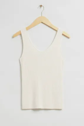 Slim-Fit Ribbed Silk Blend Top - Round neck - Sleeveless - White - Ladies | H&M GB