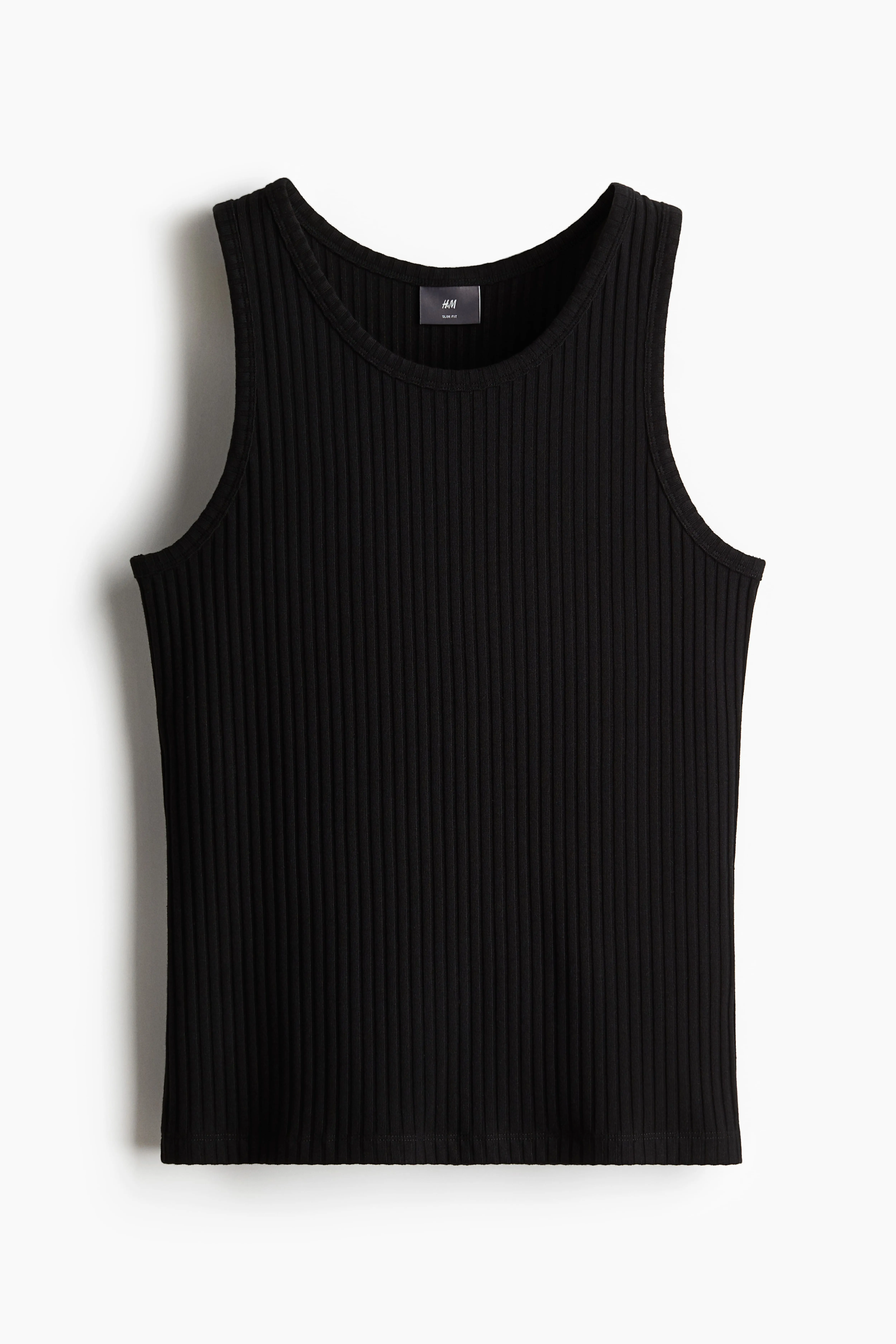 Slim Fit Wide-ribbed vest top - Round neck - Sleeveless - Black - Men | H&M GB