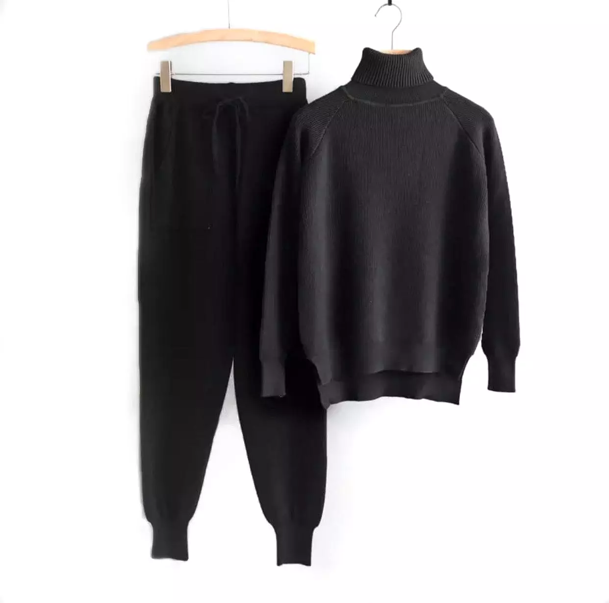 Soft Ribbed Long Sleeve Turtleneck Top and Jogging Pant Co Ord Set