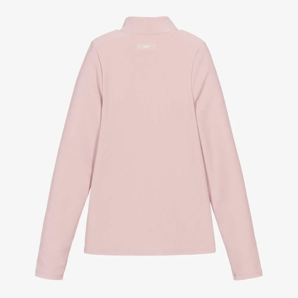 Teen Girls Pink Ribbed Roll Neck Top