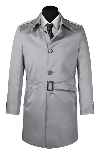  Trench coat Hombre de botonadura simple gris larga con cinturón y cintilla en los hombros