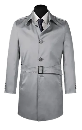  Trench coat Hombre de botonadura simple gris larga con cinturón y cintilla en los hombros