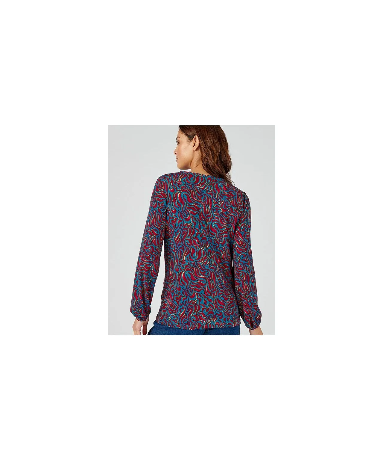 V-Neck Long Sleeved Print Top