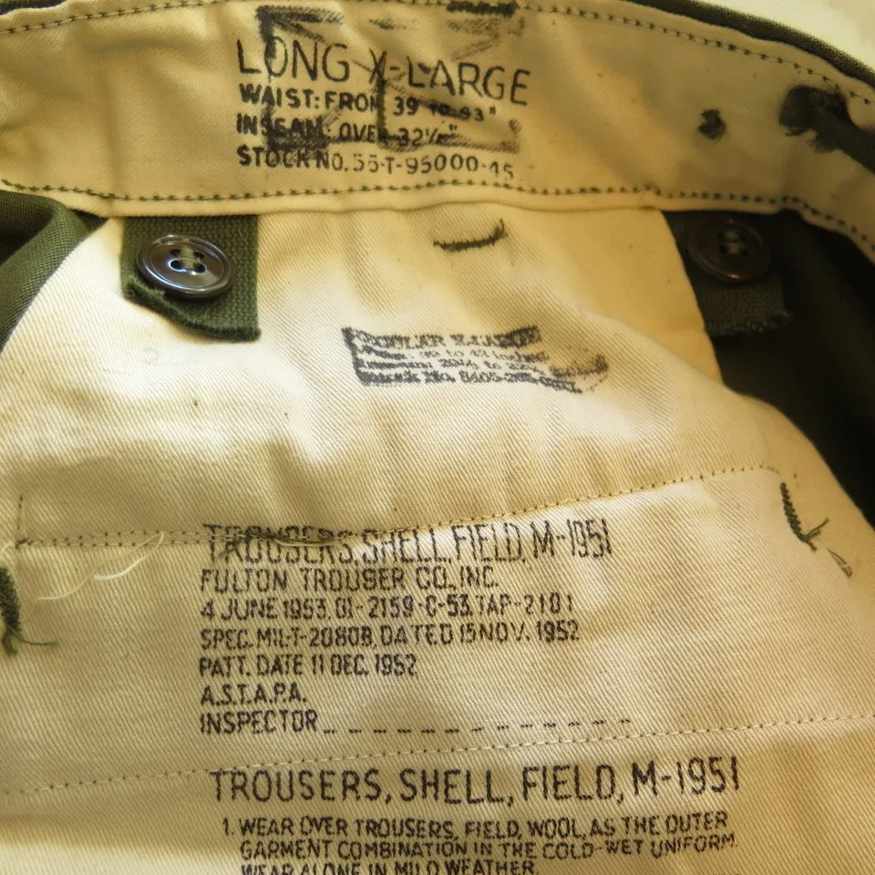 Vintage 50s M-51 US Army Field Trouser Shell Pants XL Long Deadstock Military