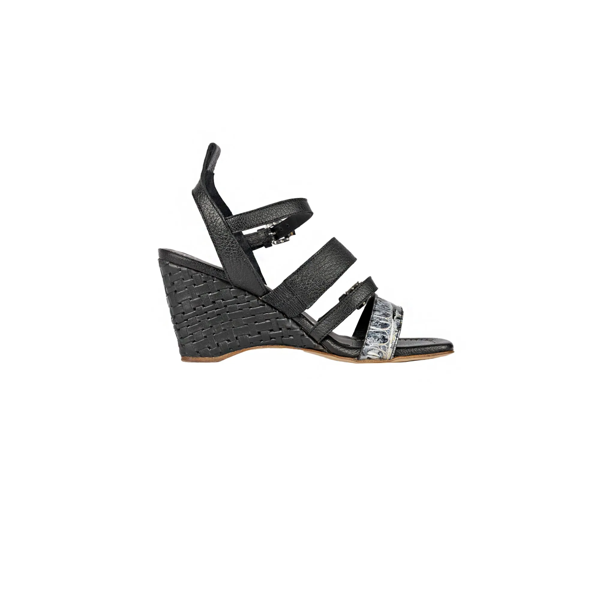 Wedge Sandal with Crocodile Martellato Black